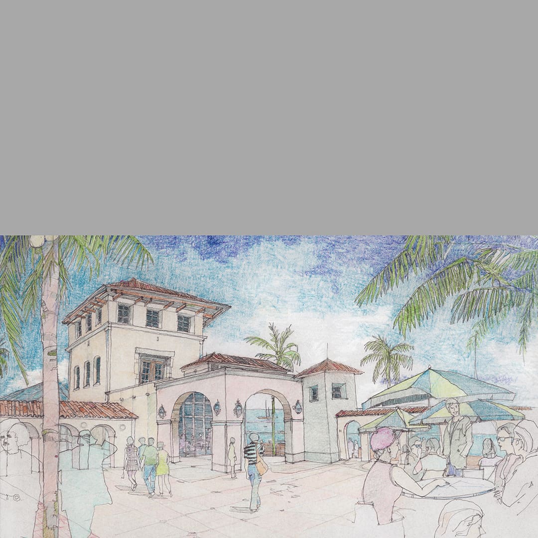 Drawing of a restaurant and people