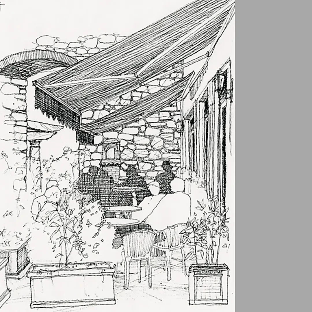 sketch of people sitting at a restaurant