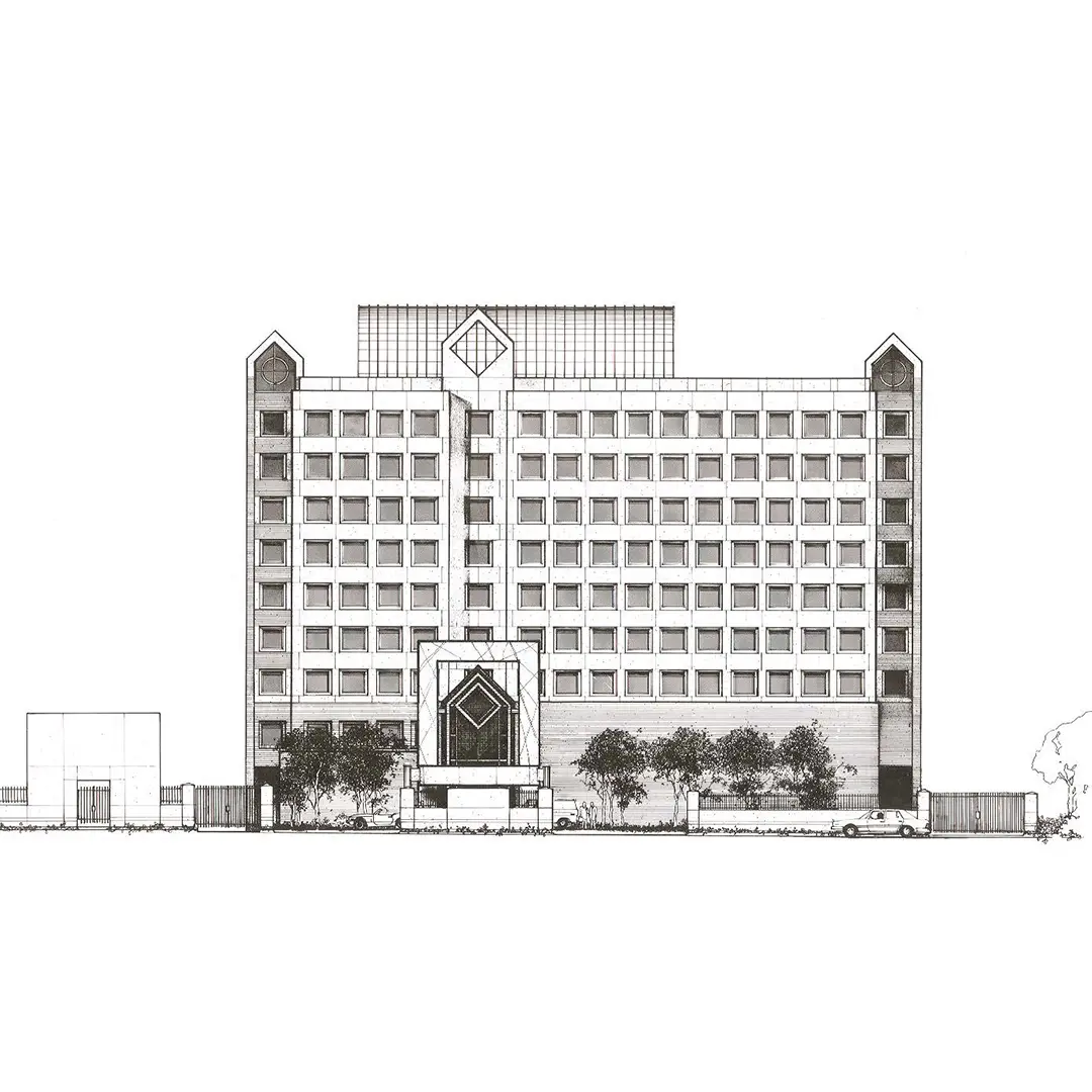 Pencil sketch illustration of a building