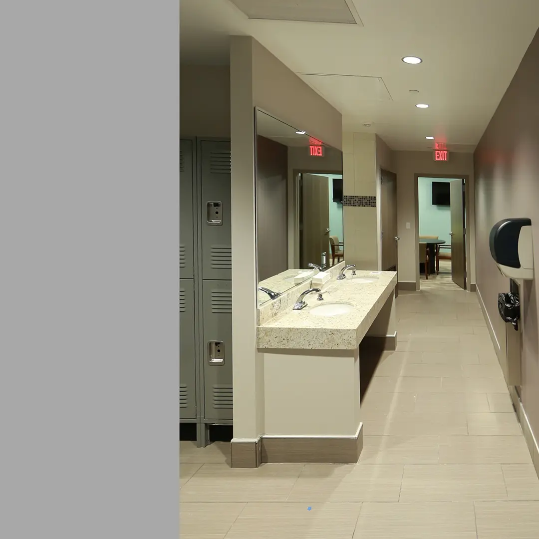 Zoom in view of the two wash basins with mirror