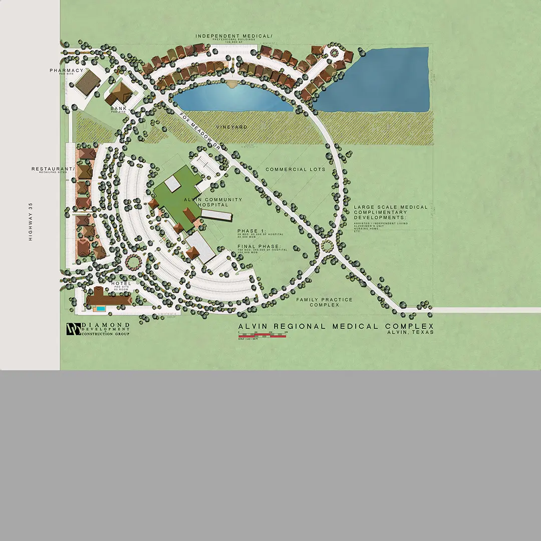 Close view of the building and road map layout