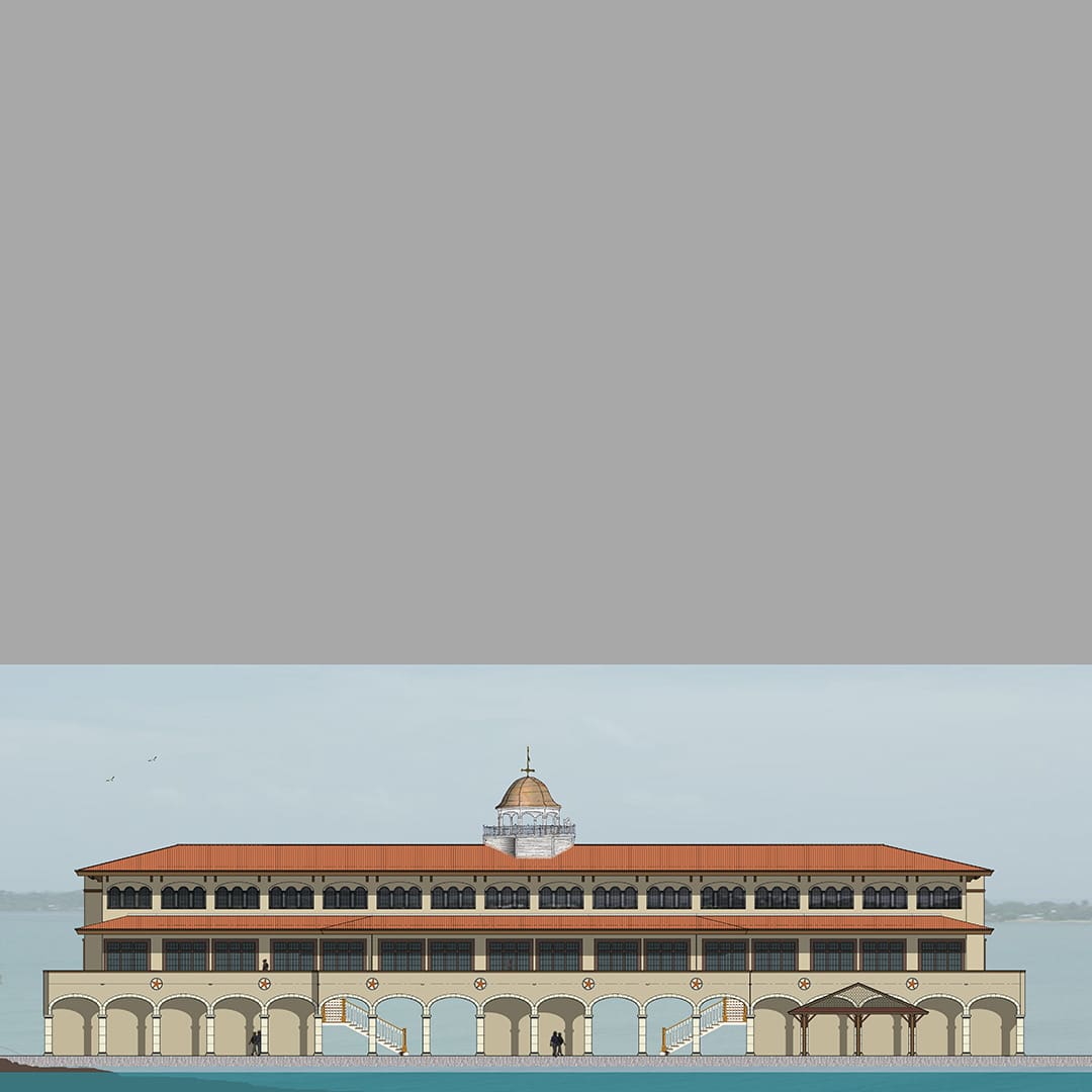 Long view of illustration of a building