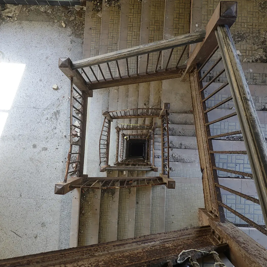 Top view of the staircase inside a building