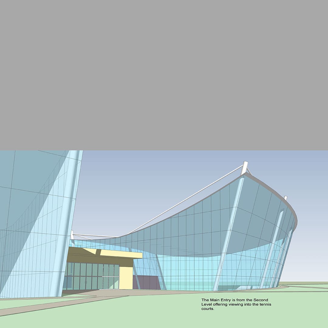 Illustration of a blue glass building