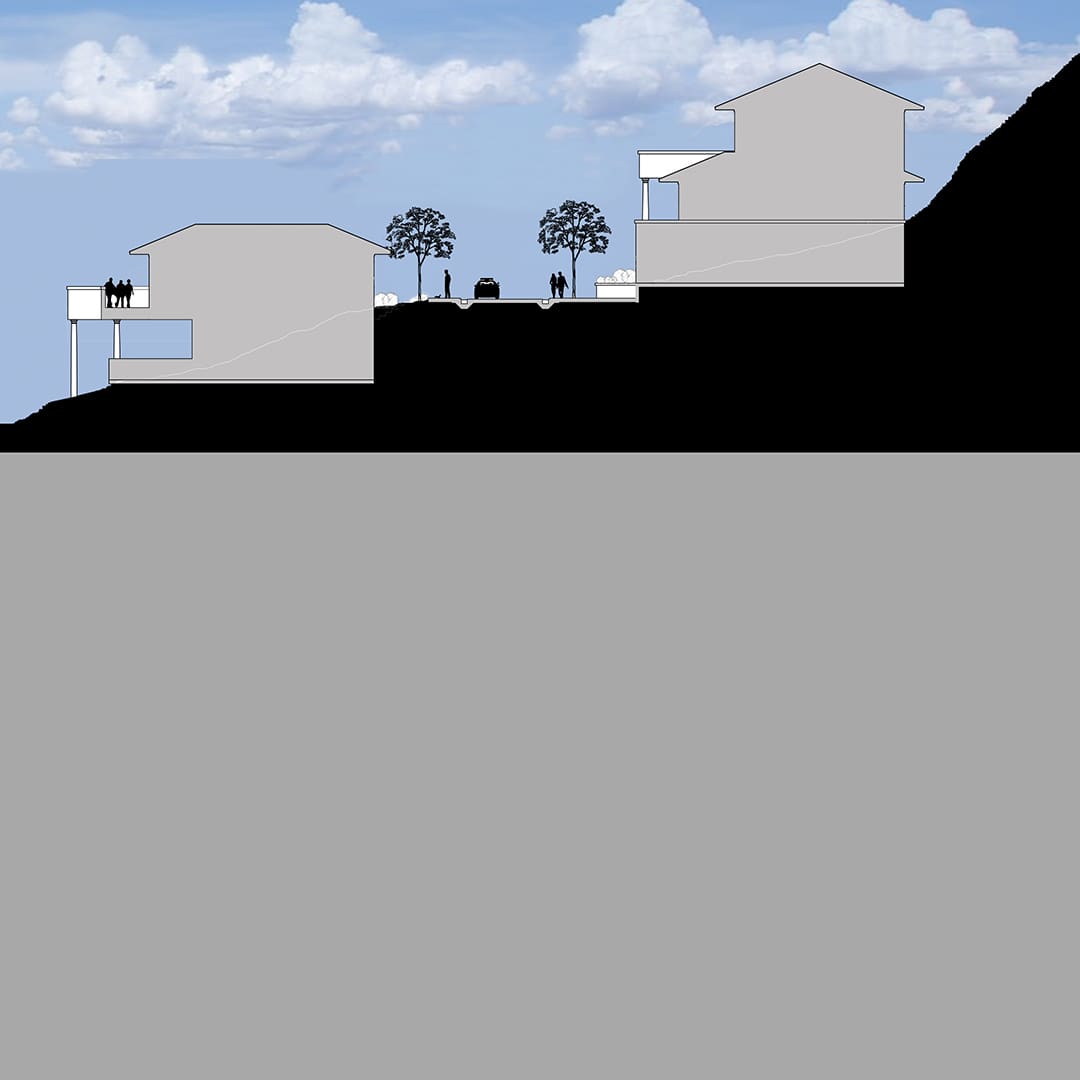 Illustration of black and gray buildings