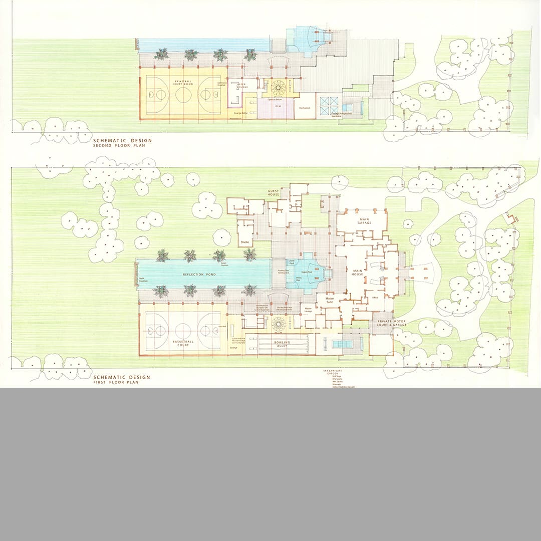 Two sections of layout maps of the buildings