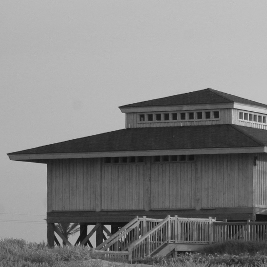 Close view of the black and white filter building